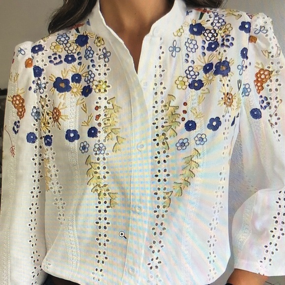 Tops - Embroidered Floral White Blouse
